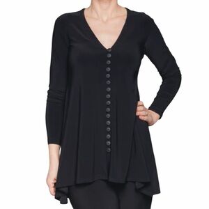 Sympli Black Button Front Tunic Top Long Sleeve Size 14 Minimalist Classic